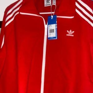 Cherry Red Cropped Adidas Jacket